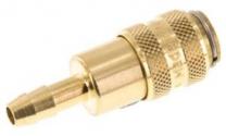Double -sided lockable quick coupling NW5 with hose pillar, brass (MS)