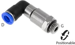 Elbow push-in fitting with cylindrical thread and two ball bearings