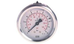 Glycerine pressure gauge horizontal Ø 63 mm chrome nickel steel - brass, class 1.6