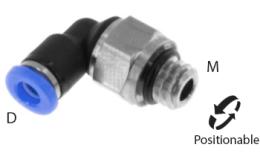 Knie push-in inschroefkoppeling O-ring, 3mm, M6, mini - afmetingen Knie push-in inschroefkoppeling O-ring, 3mm, M6, mini - afmetingen
