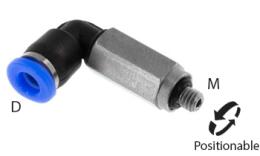 Acoplamento aparafusado push-in de joelho longo com O-ring, 3mm, M3, mini - dimensões