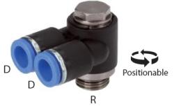Giunto a vite a ginocchio a Y con esagono e O-ring - dimensioni