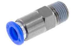 Non-return valve with tapered male thread and push-in connection