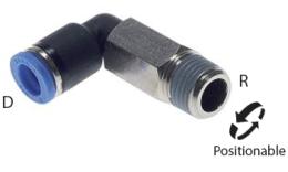 Knee push-in screw-in coupling long tapered thread - dimensions