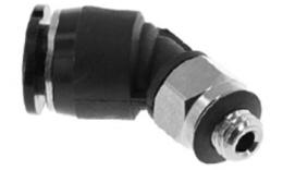 Knie inschroefkoppeling 45 graden met O-ring, 6mm, M5, mini