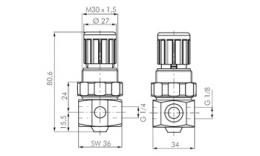 Pressure regulator for installation in switchboards, drawing