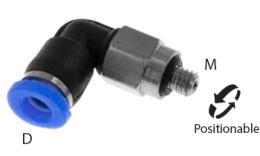 Knie push-in inschroefkoppeling O-ring, 3mm, M3, mini - afmetingen Knie push-in inschroefkoppeling O-ring, 3mm, M3, mini - afmetingen