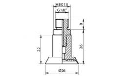 Vacuum cup, diameter 26 mm met R 1/8" buitendraad