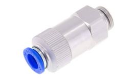 Non-return valve with cylindrical external thread and push-in connection