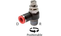 Knee speed control valve, supply air regulating, with swivel, cylindrical thread - dimensions Knee speed control valve, supply air regulating, with swivel, cylindrical thread - dimensions
