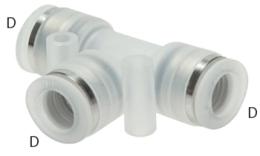 Acoplamientos de inserción en T push-in, PP - dimensiones