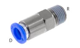 Clapet anti-retour avec filetage extérieur conique et raccord enfichable - dimensions