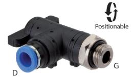 Robinet à boisseau sphérique pour genou, filetage mâle cylindrique, raccord enfichable - dimensions