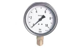 Pressure gauge vertical 100 mm chrome nickel steel - brass, robust, class 1.0