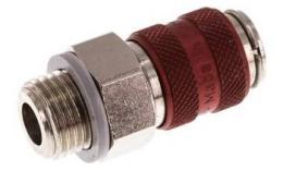 Quick coupling (red sliding sleeve) NW5 with external wire, brass nickel -plated (MSV)