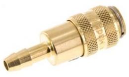 Double -sided lockable quick coupling NW5 with hose pillar, brass (MS)