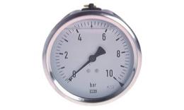 Glyzerinmanometer horizontal Ø 100 mm Chromnickelstahl / Messing, Klasse 1.0