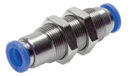 Bulkhead coupling with shut-off valve push-in