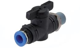 Ball valve external thread plug-in connection