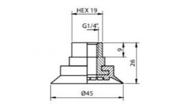 Vacuum cup set, diameter 45 mm with M14x1 female thread