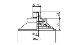 Vacuum cup set, diameter 62 mm met R 1/4" buitendraad