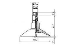 Vacuum cup set, diameter 94/95 mm met R 1/4" buitendraad