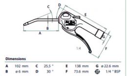Pistolet à air comprimé 1-4 BSP femelle - Dessin Air-Boy