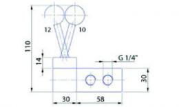 3/2 hendel bediend ventiel met veer retour  G 1/4 "