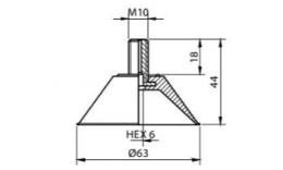 Vacuum cup set, diameter 63 mm met M10 buitendraad