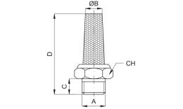 Geluiddempers van sinterbrons met messing schroefdraad tekening.png