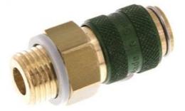 Schnelle Kopplung (grüne Schiebedül) NW5 mit externem Draht, Messing (MS)