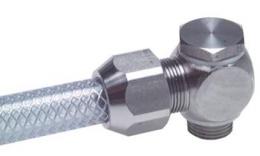 Knee-in coupling for braided stainless steel hose