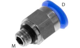 Rechte push-in inschroefkoppeling, 6mm, M6, mini - afmetingen