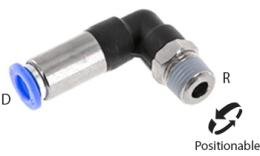 Knee push-in coupling with shut-off valve, conical thread, self-shut-off - dimensions