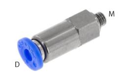 Válvula antirretorno con rosca macho métrica y conexión push-in - dimensiones