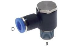 Knee banjo push-in screw-in coupling hexagonal tapered thread - dimensions