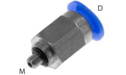 Rechte push-in inschroefkoppeling, 4mm, M3, mini - afmetingen