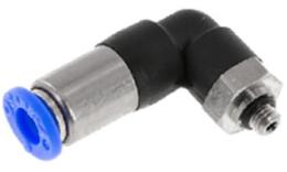 Knee push-in coupling with shut-off valve, M-thread, self-shut-off