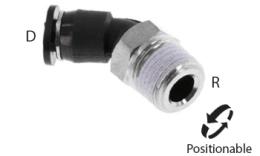 Łącznik kolanowy wkręcany 45 stopni z gwintem stożkowym, 4mm, R 1-8'', mini - wymiary