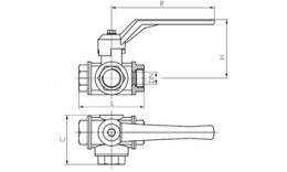 3-way ball valves up to 55 bar Drawing