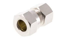 Straight screw cutting coupling with female thread 12 L tube x G 3/8" brass nickel plated
