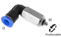 Acoplamento aparafusado push-in de joelho longo com O-ring, 4mm, M3, mini - dimensões