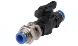 Bulkhead ball valve with push-in connection