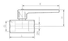 Mini ball valves with long handle up to 15 bar. Internal thread drawing