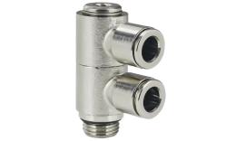 Accouplement enfichable compact à genou enfichable 2 voies et boulon banjo, Laiton nickelé