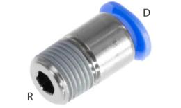Straight push-in screw-in coupling, 6mm, tapered thread, round, mini - dimensions