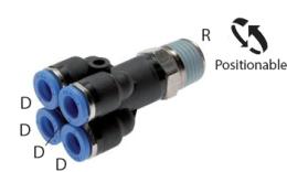Rosca cónica atornillada del distribuidor en Y de 4 pos - dimensiones
