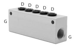Bloque de distribución push-in, 5 x 6mm - tamaño