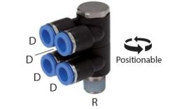 Séparateur de genou banjo 4 positions avec filetage conique - dimensions Séparateur de genou banjo 4 positions avec filetage conique - dimensions