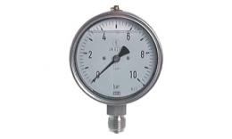 Glycerine safety contact pressure gauge vertical Ø 100 mm, class 1.0